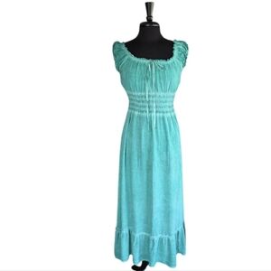 Double Decker Turquoise Midi Dress Milkmaid Sundress Bohemian Vacation Vibes